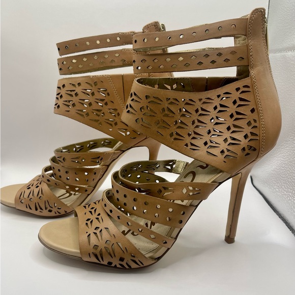 Sam Edelman Nude Buff Laser Cutouts Caged Open Toe Pumps Sz 8.5 Wedding Party - Picture 5 of 12